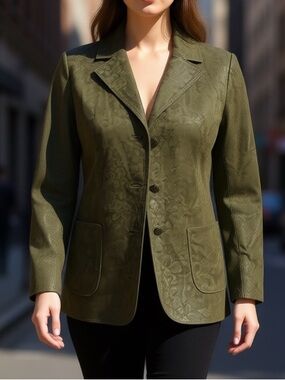 Carlisle Leather “Covert" Olive green  Lace patterned Jacket Size 6 NWT